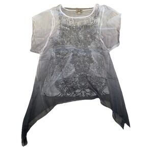 One World Top Women's S Gray Ombré Sequin Layered Y2K‎ Coquette Fairy Romantic